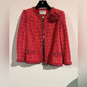 Chanel red fantasy tweed jacket